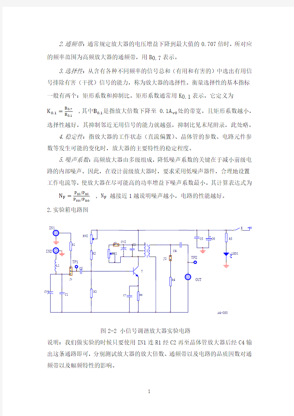 高频小信号调谐放大器实验报告