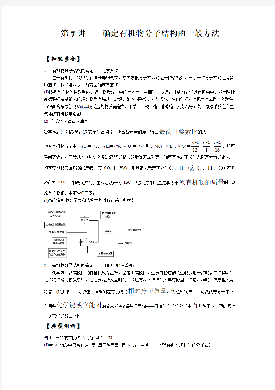 高三化学确定有机物分子结构的一般方法