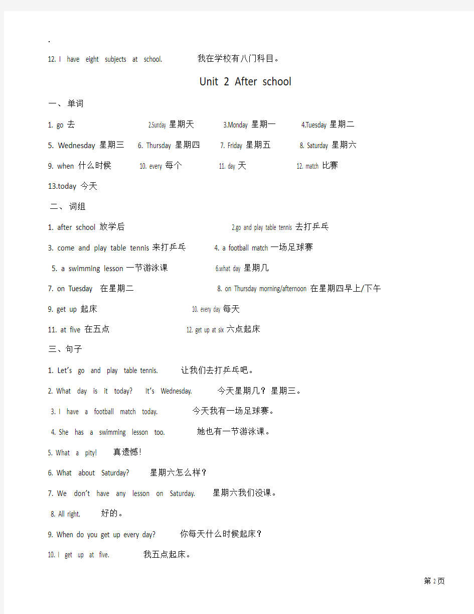 苏教版四年级下册英语归纳-2019年