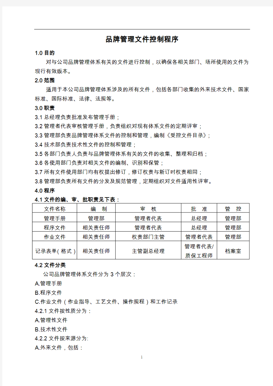 品牌管理文件控制程序