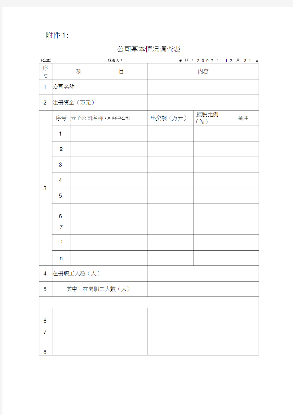 企业基本情况调查表和财务管理问卷