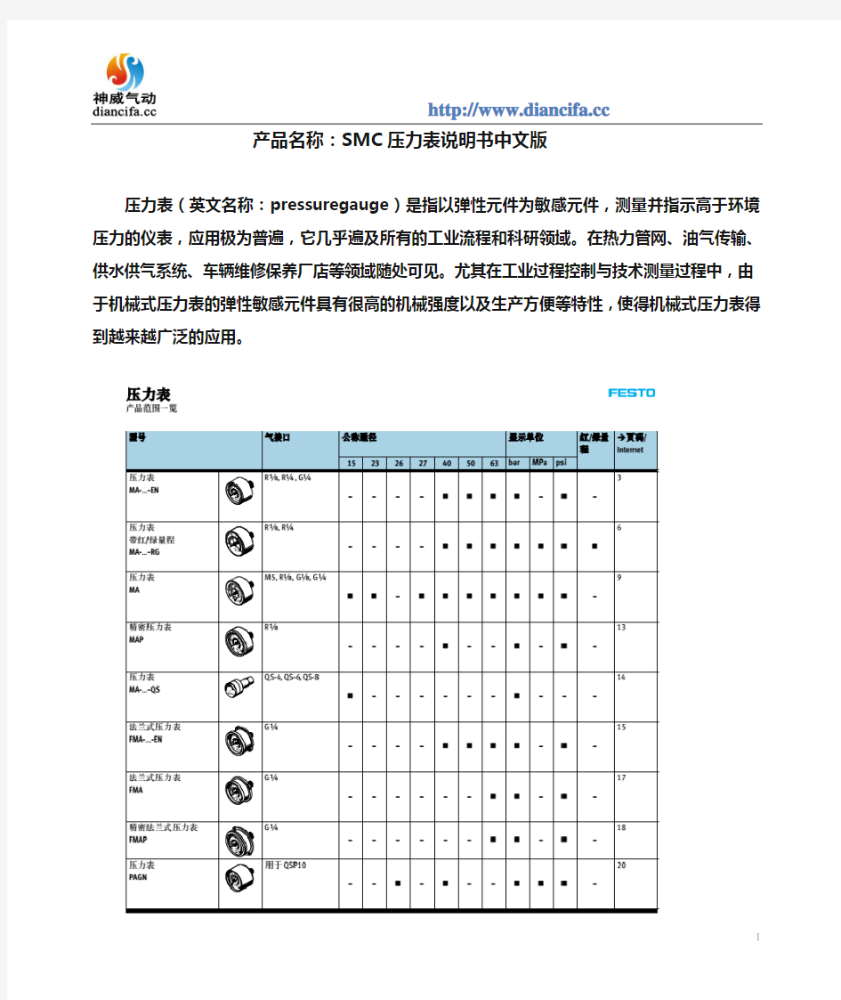 SMC压力表说明书中文版解析