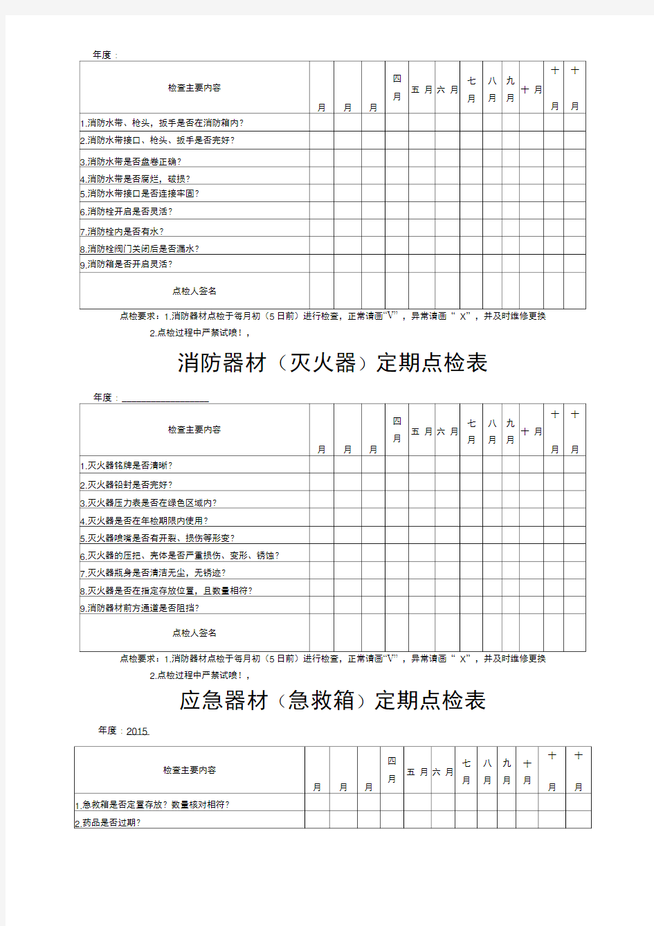 消防器材点检记录表