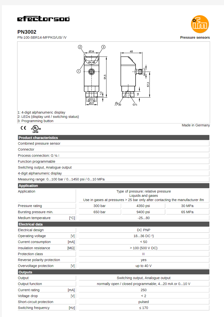 IFM 压力表说明书_PN3002