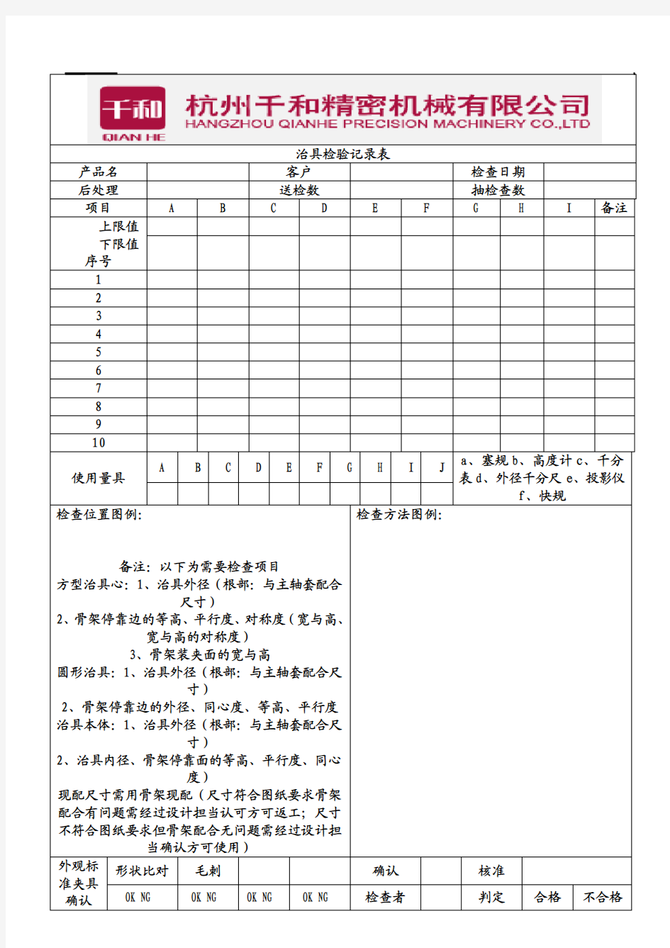 治具检验记录表