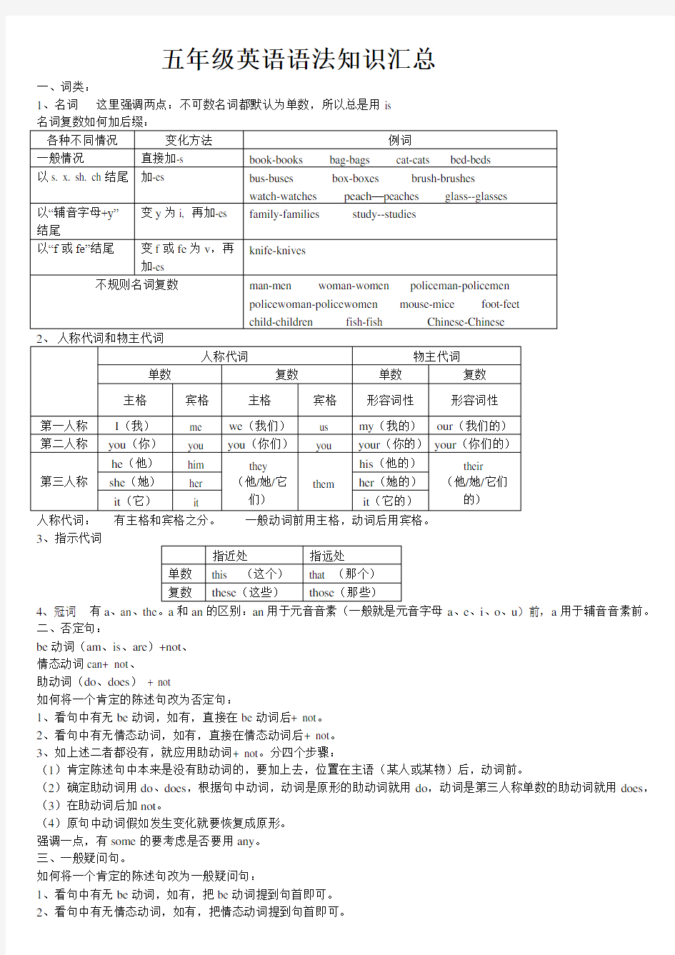 五年级英语语法大全