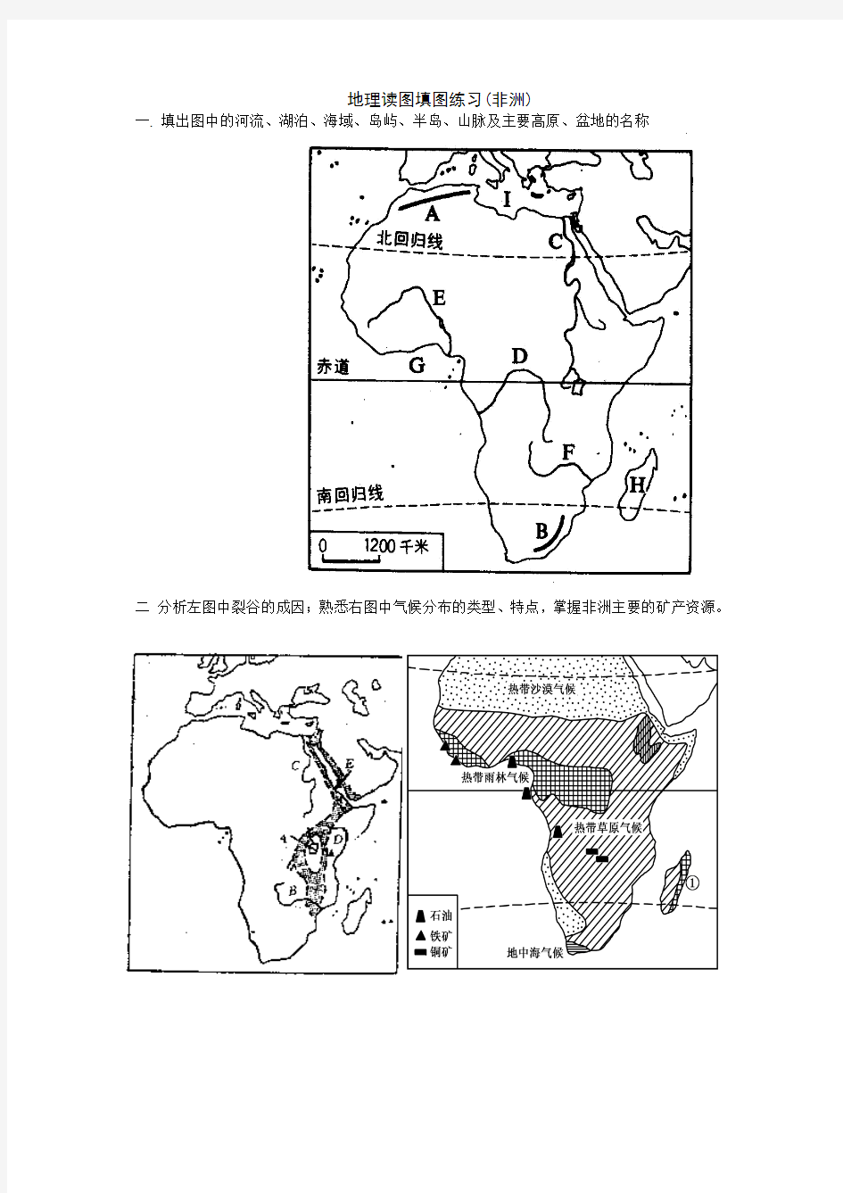 地理读图填图练习：非洲