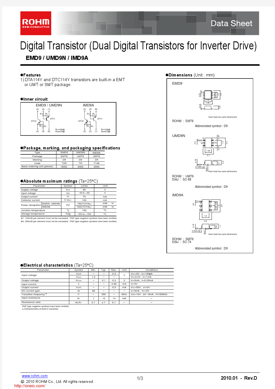 EMD9T2R;IMD9AT108;UMD9NTR;中文规格书,Datasheet资料