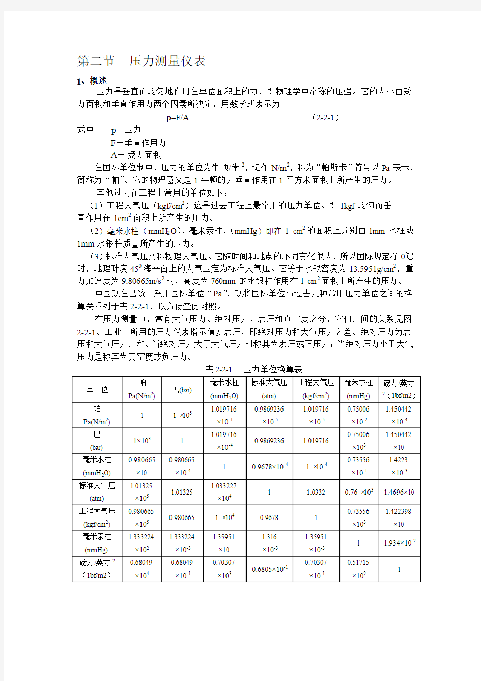 压力检测仪表