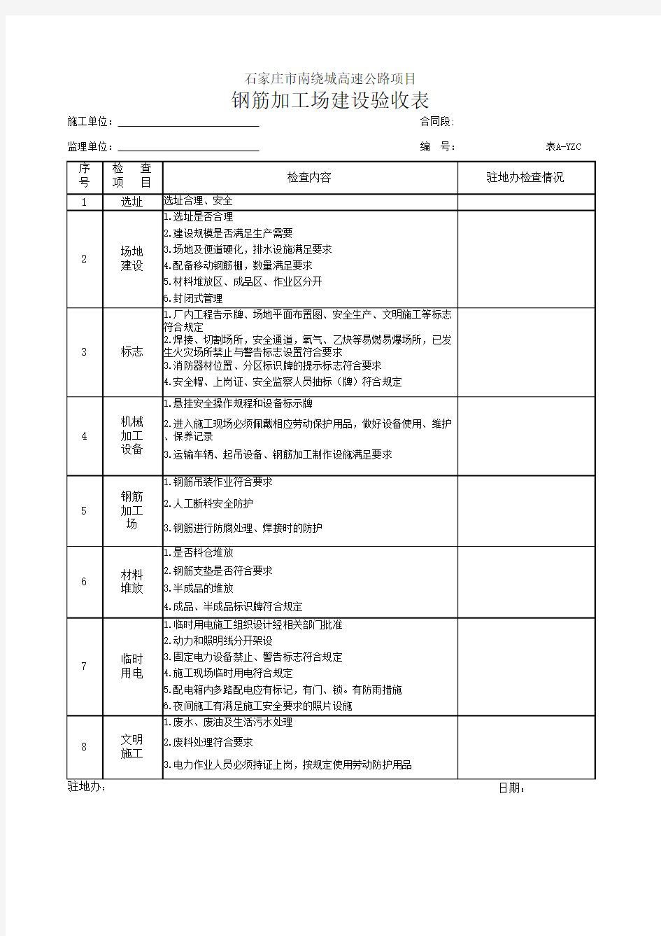 钢筋加工场建设验收表