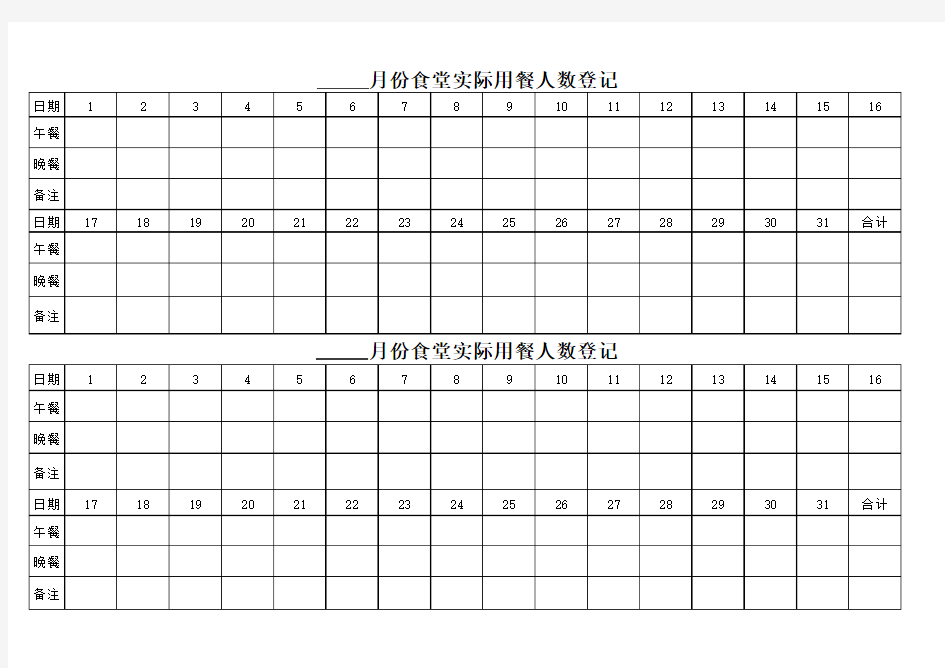 用餐人数登记表