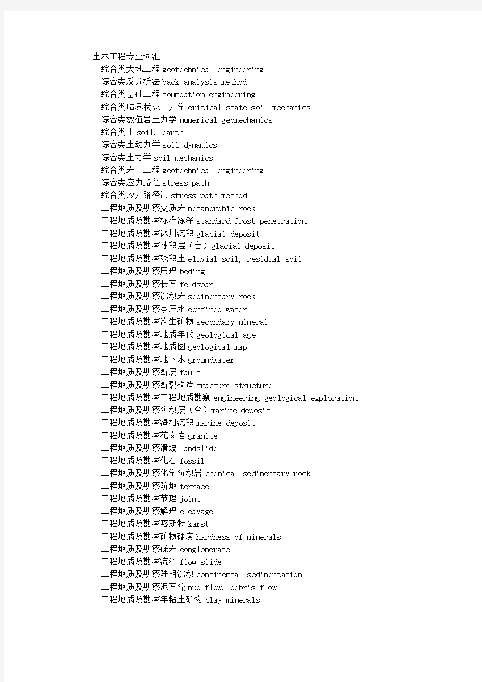 土木工程专业英语词汇大全