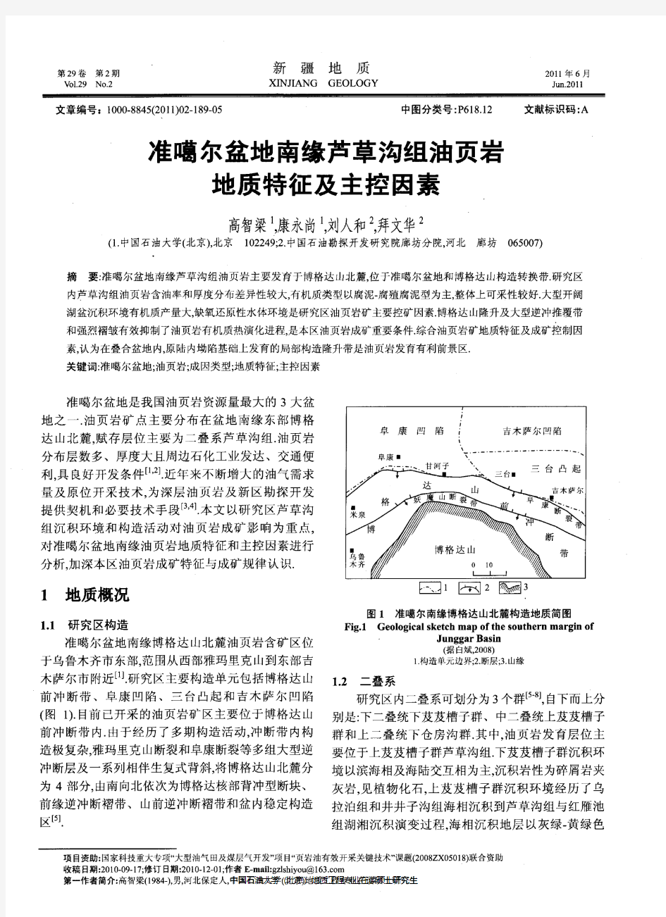 准噶尔盆地南缘芦草沟组油页岩地质特征及主控因素