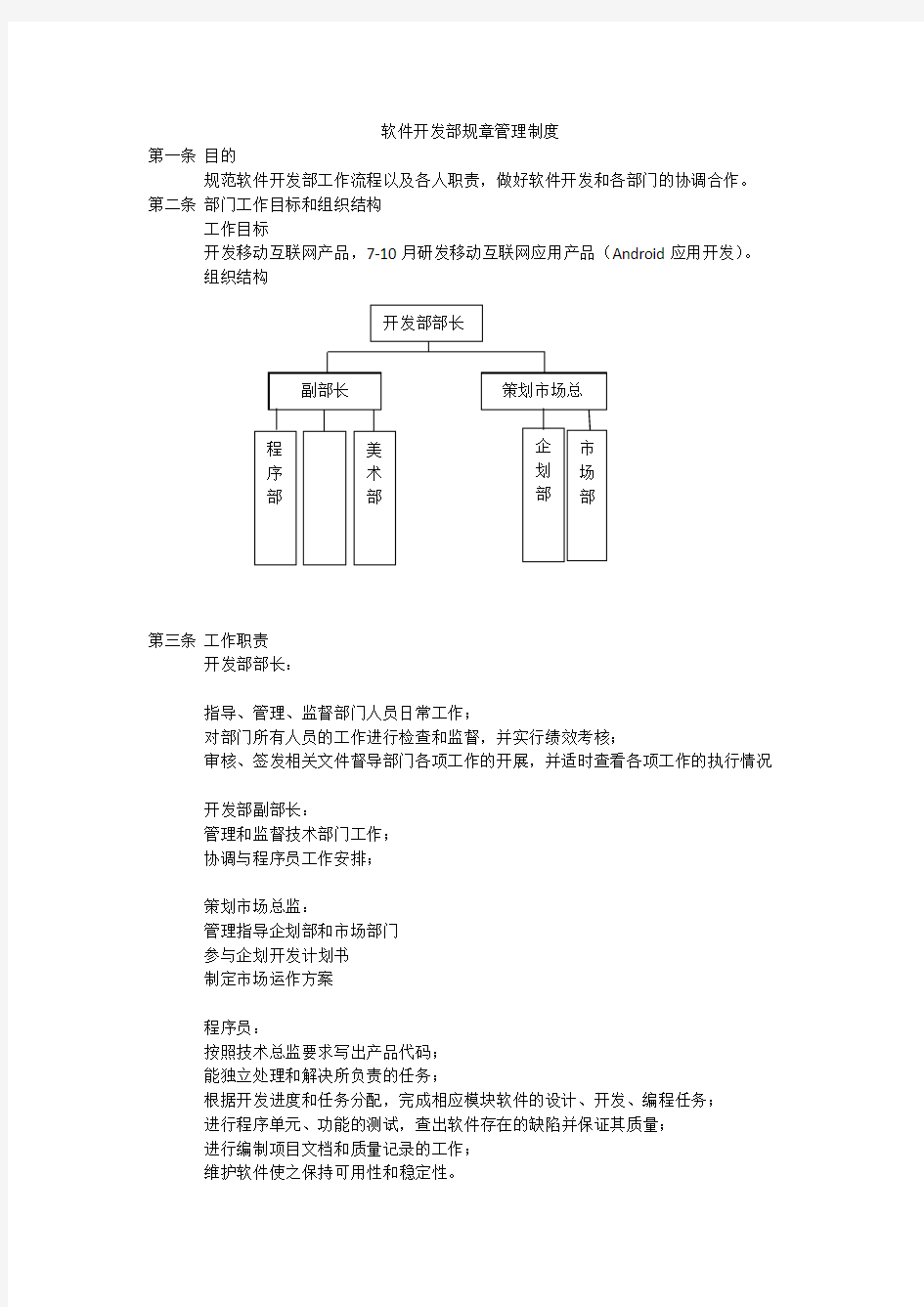 软件开发部规章管理制度