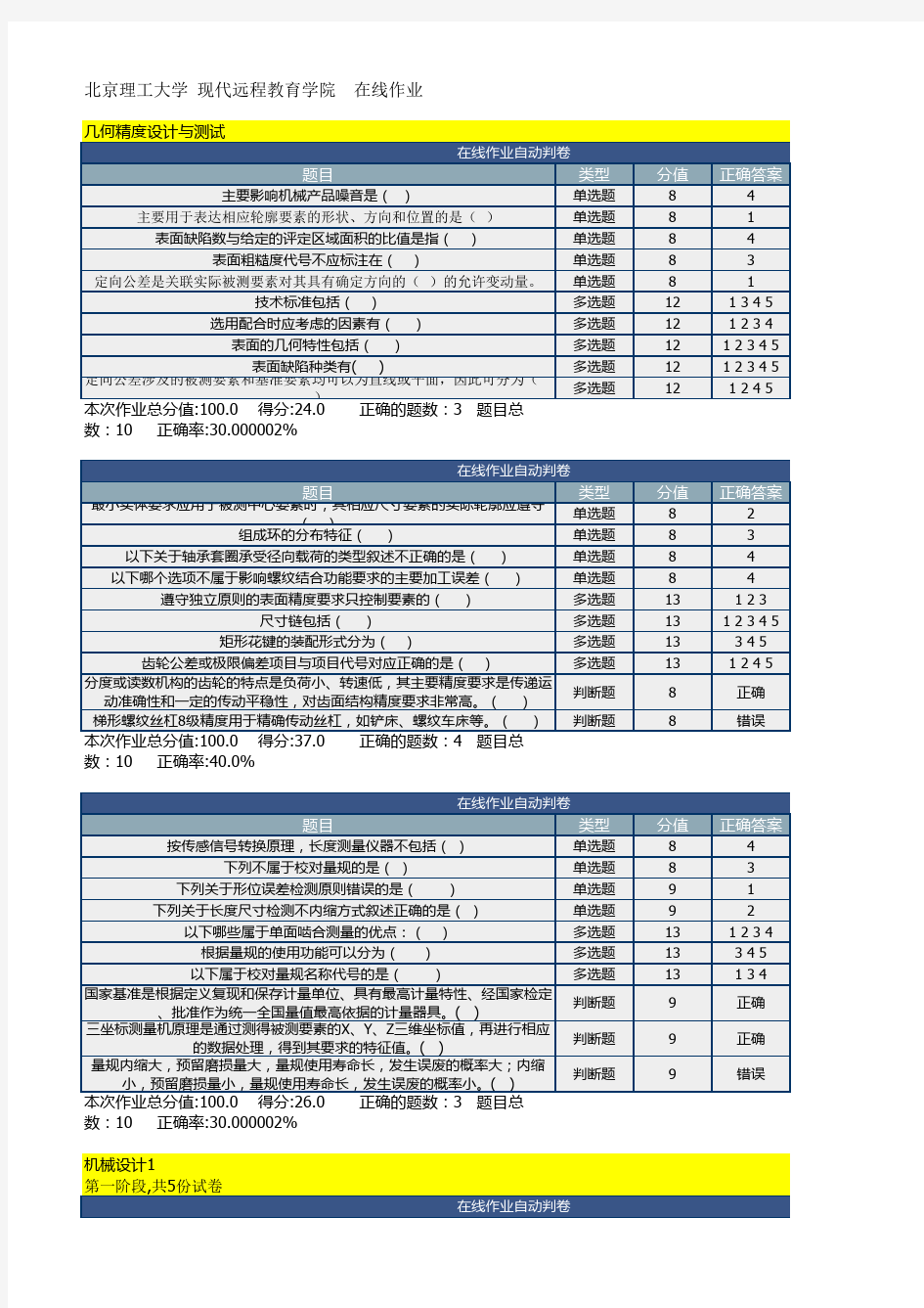 北京理工大学 现代远程教育学院  在线作业答案