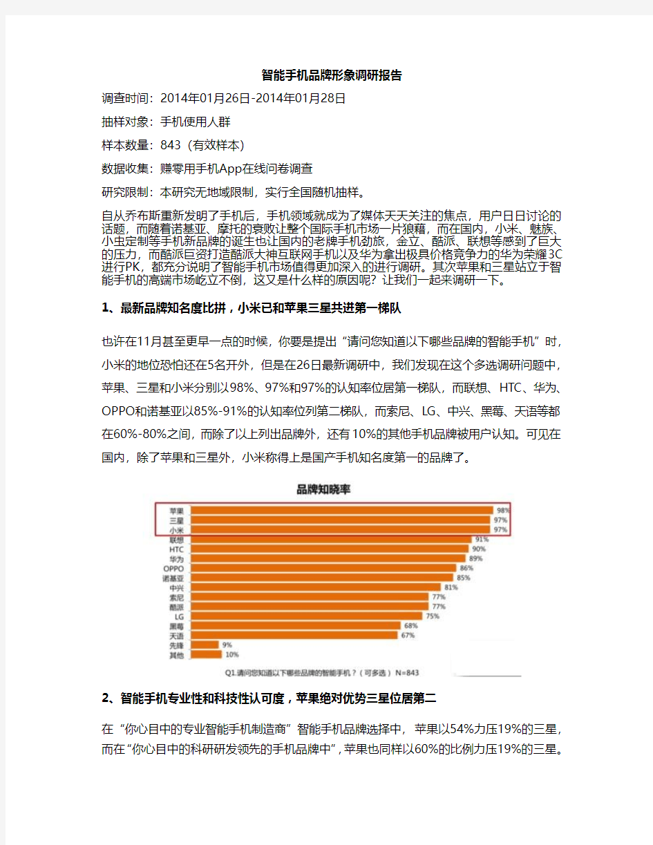 智能手机品牌形象调研报告