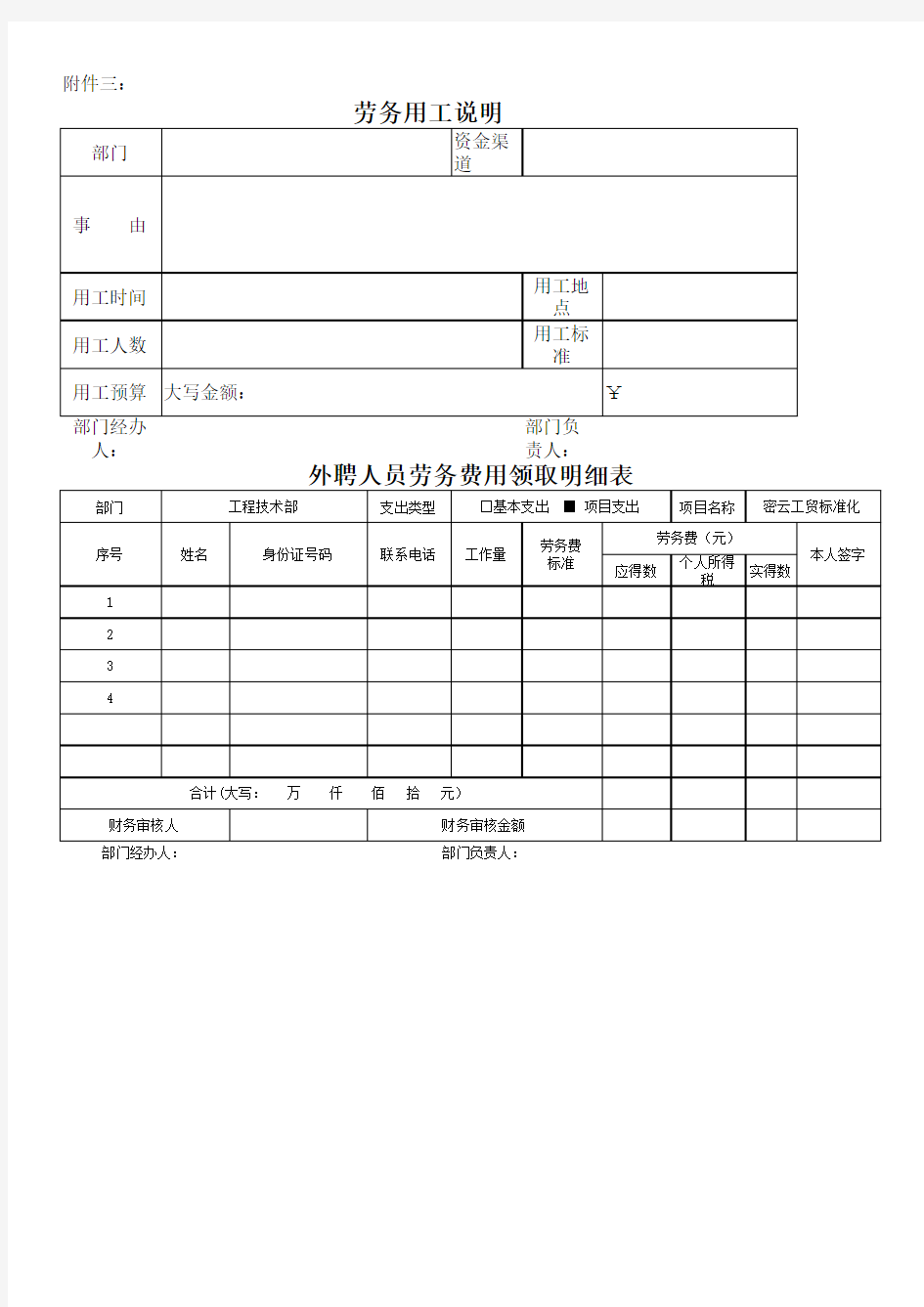 劳务费、专家费模板