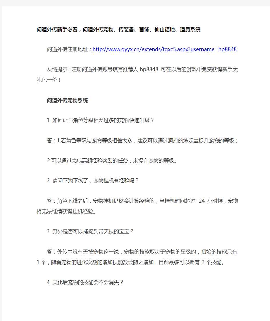 问道外传新手必看,问道外传宠物、传装备、首饰、仙山福地、道具系统