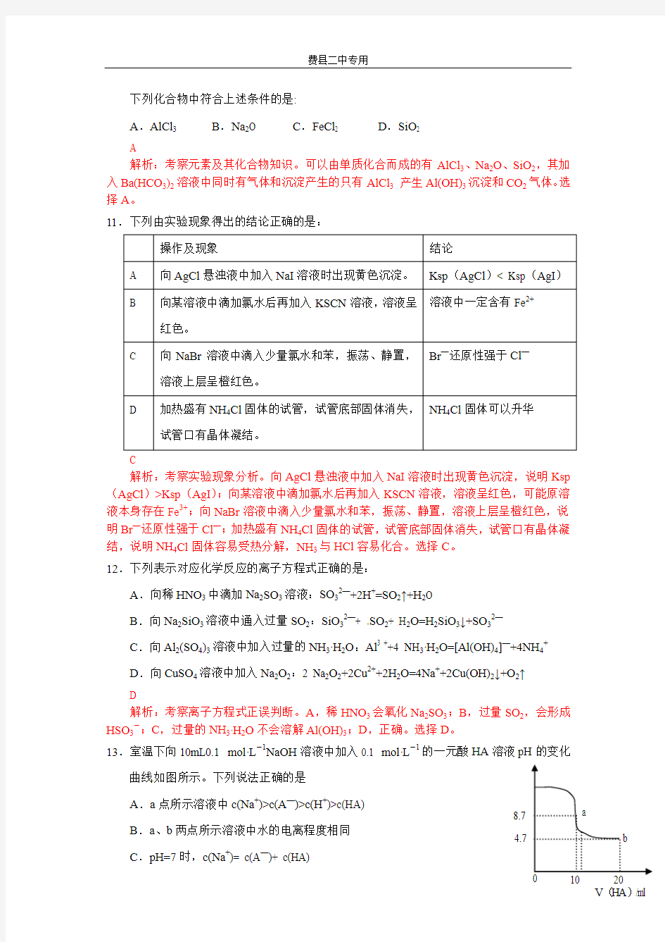 2015年山东高考理综试题化学部分及答案解析