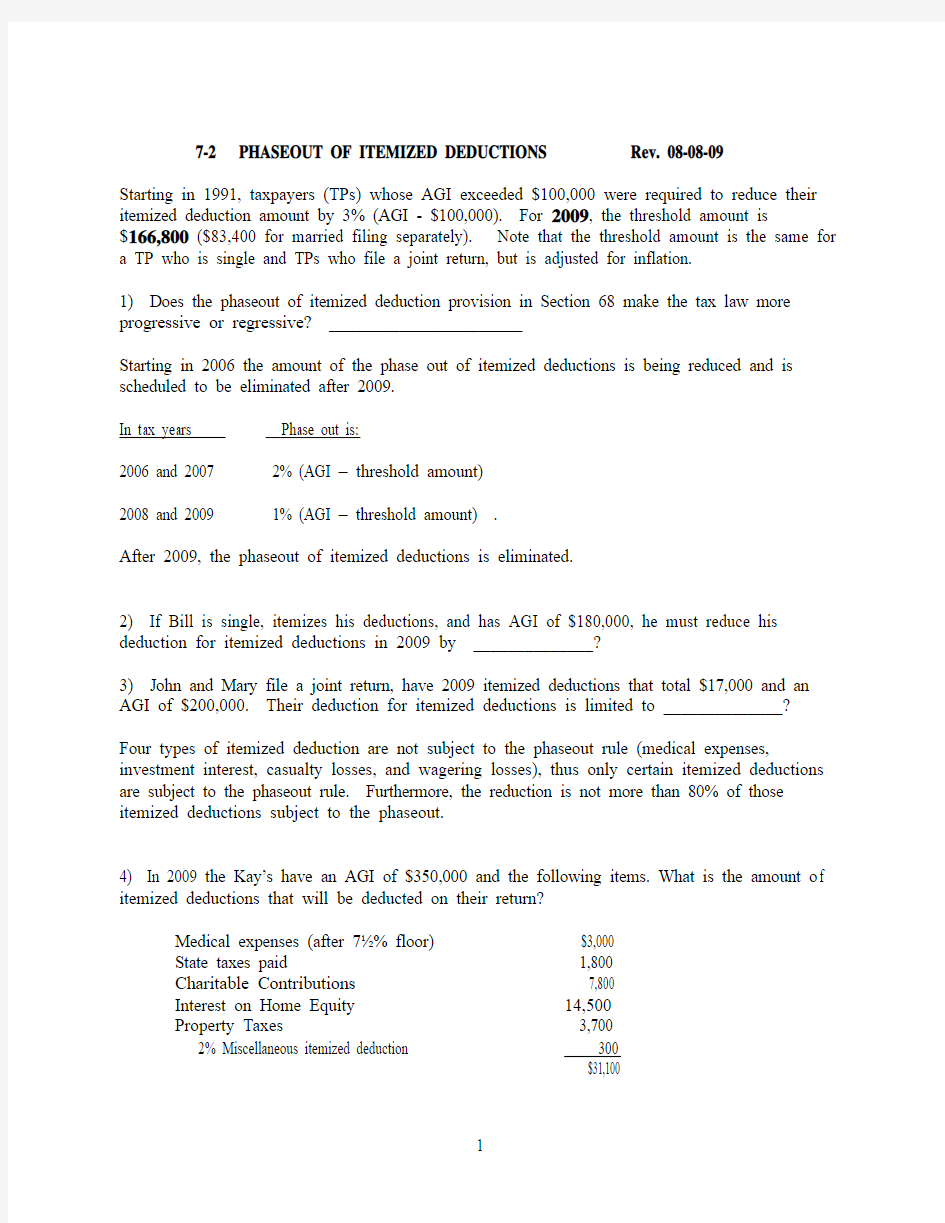 7.2 Phaseout of Itemized Deductions