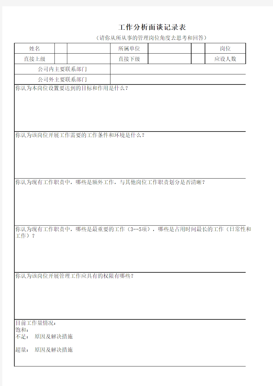 工作分析面谈记录表