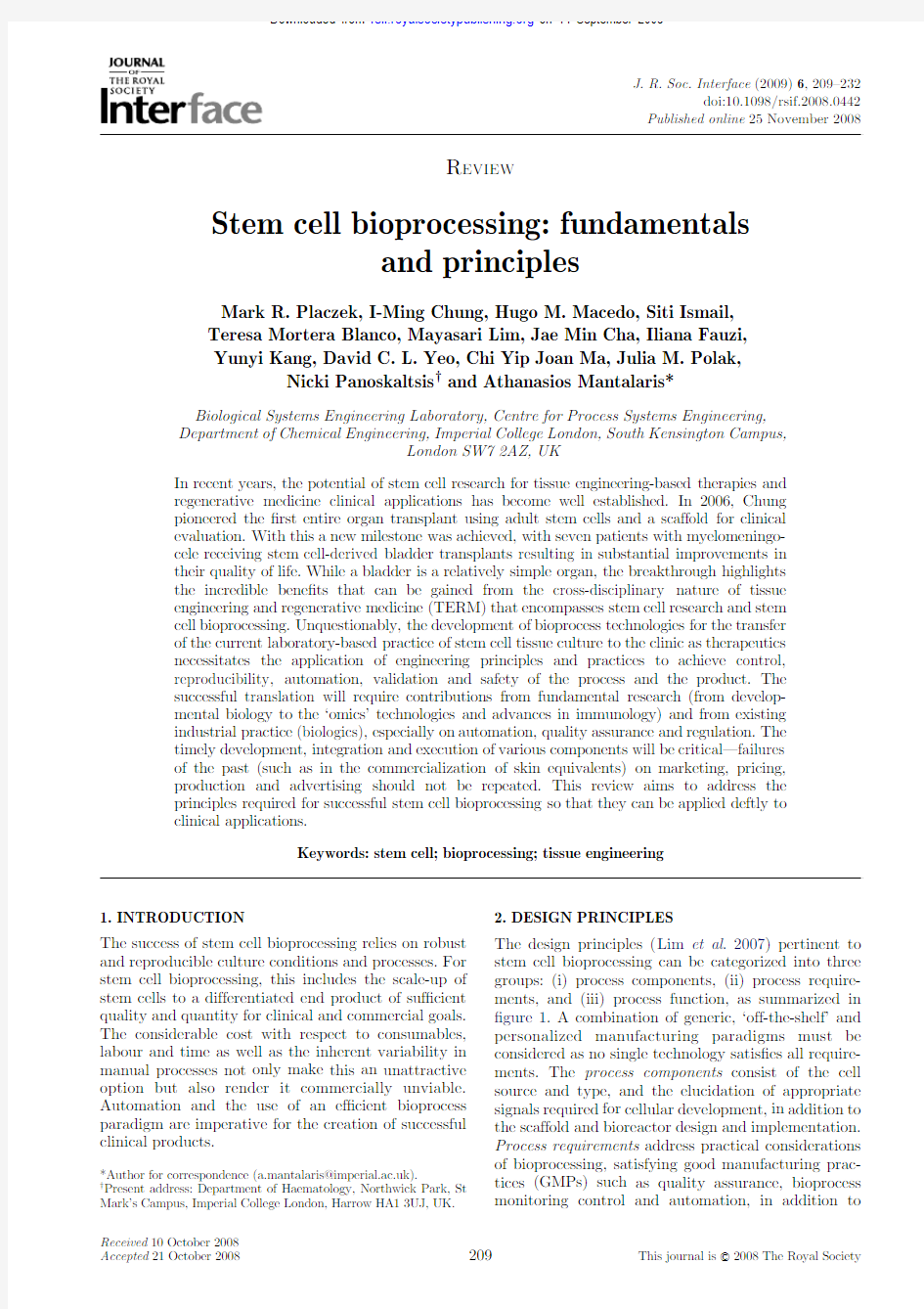 Stem cell bioprocessing