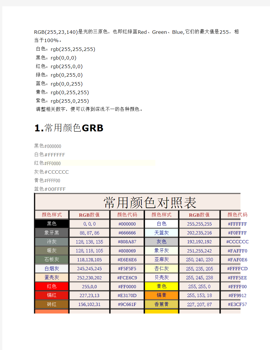 RGB颜色值对照表所有颜色大全)