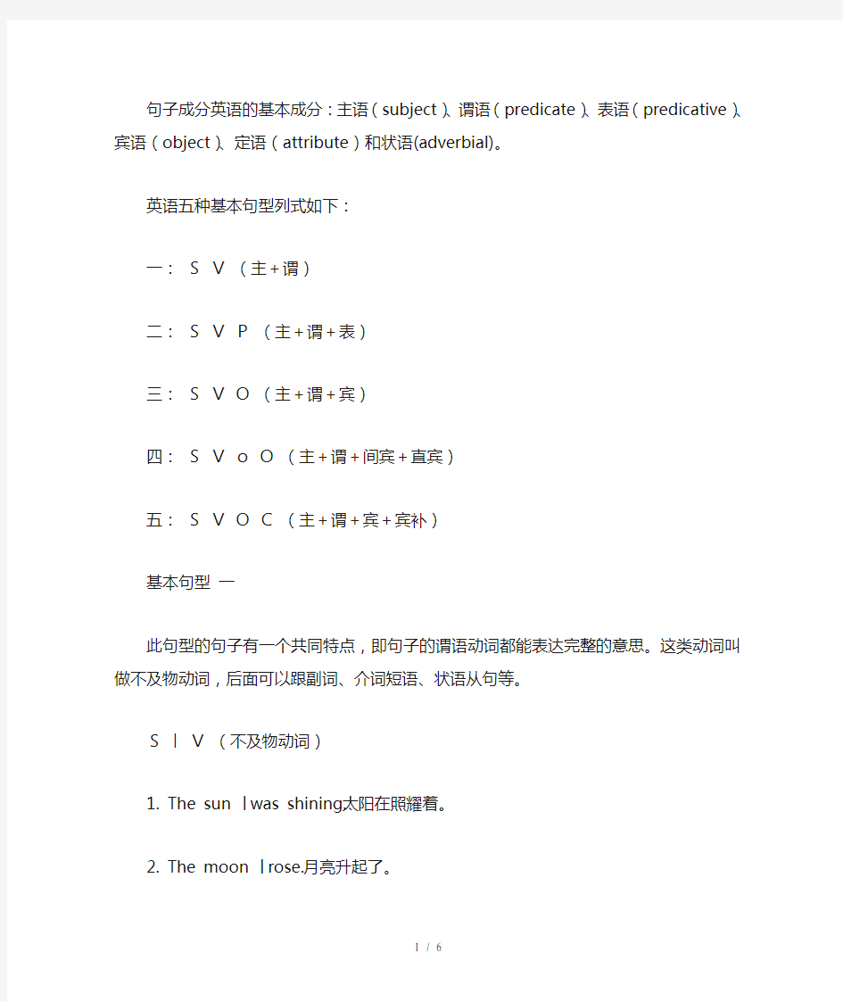 句子成分英语的基本成分有六种