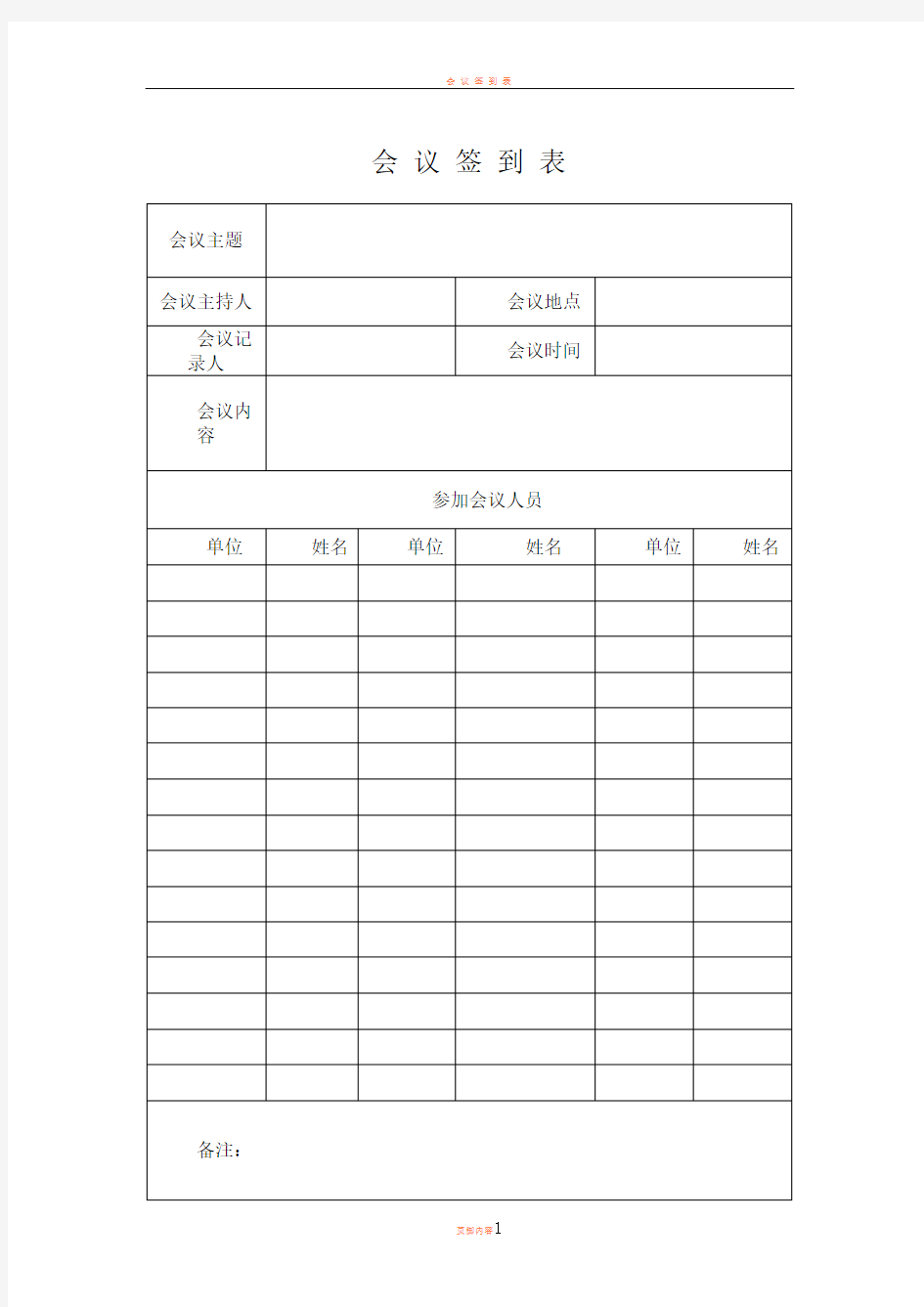 会议签到表+会议记录表