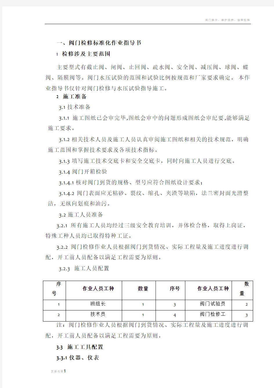 阀门检修标准化作业指导书