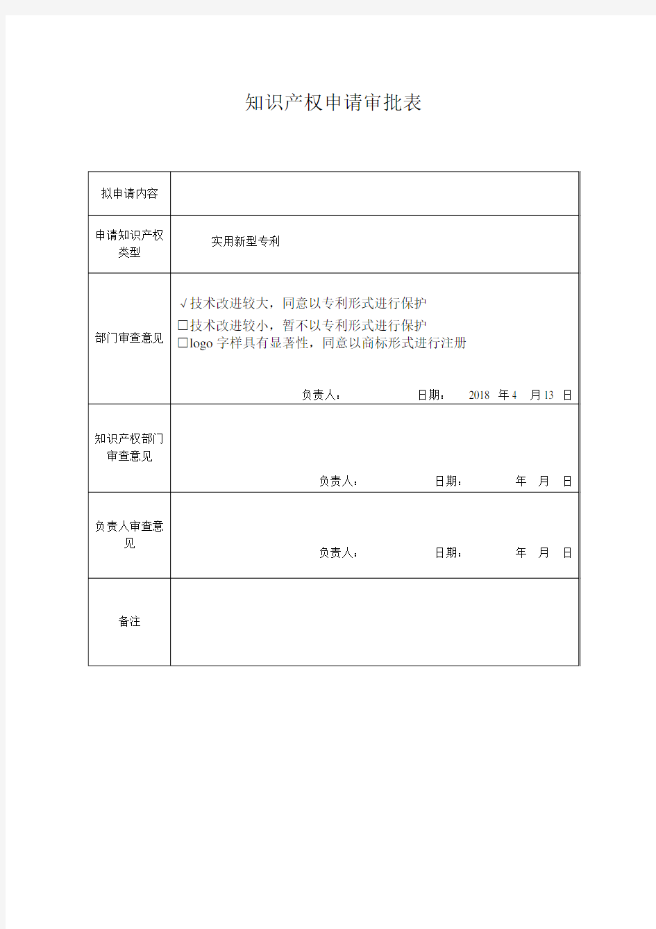 知识产权申请审批表-模板