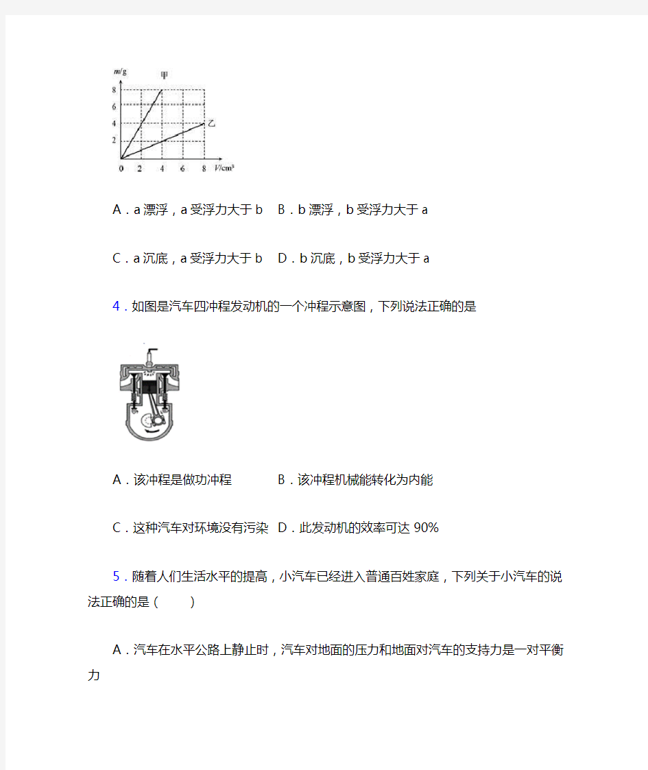 上海复旦初级中学中考物理一模试题和答案
