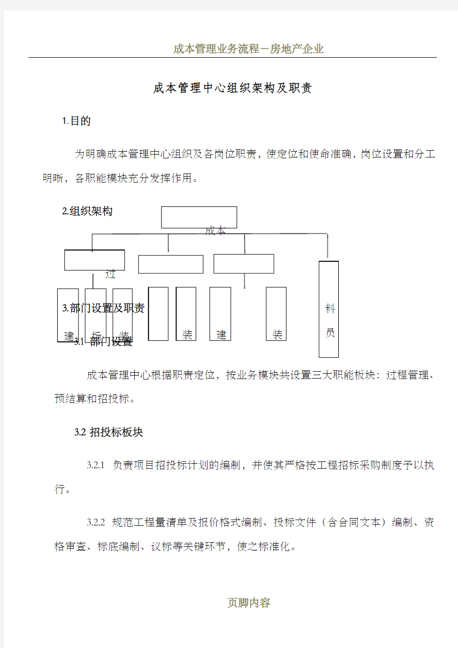 成本管理中心组织架构及职责(终稿)