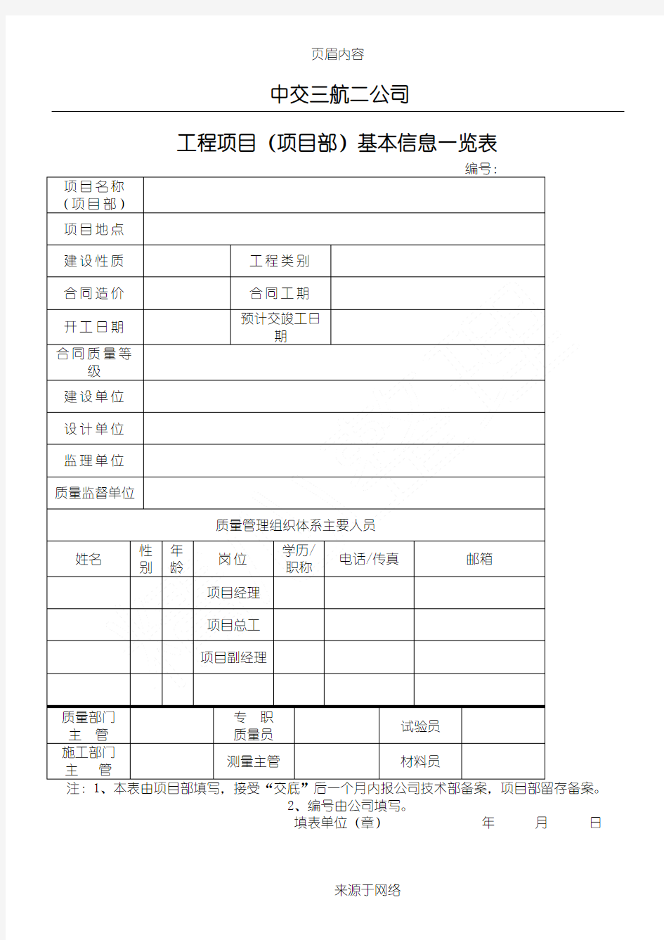 工程项目基本信息一览表