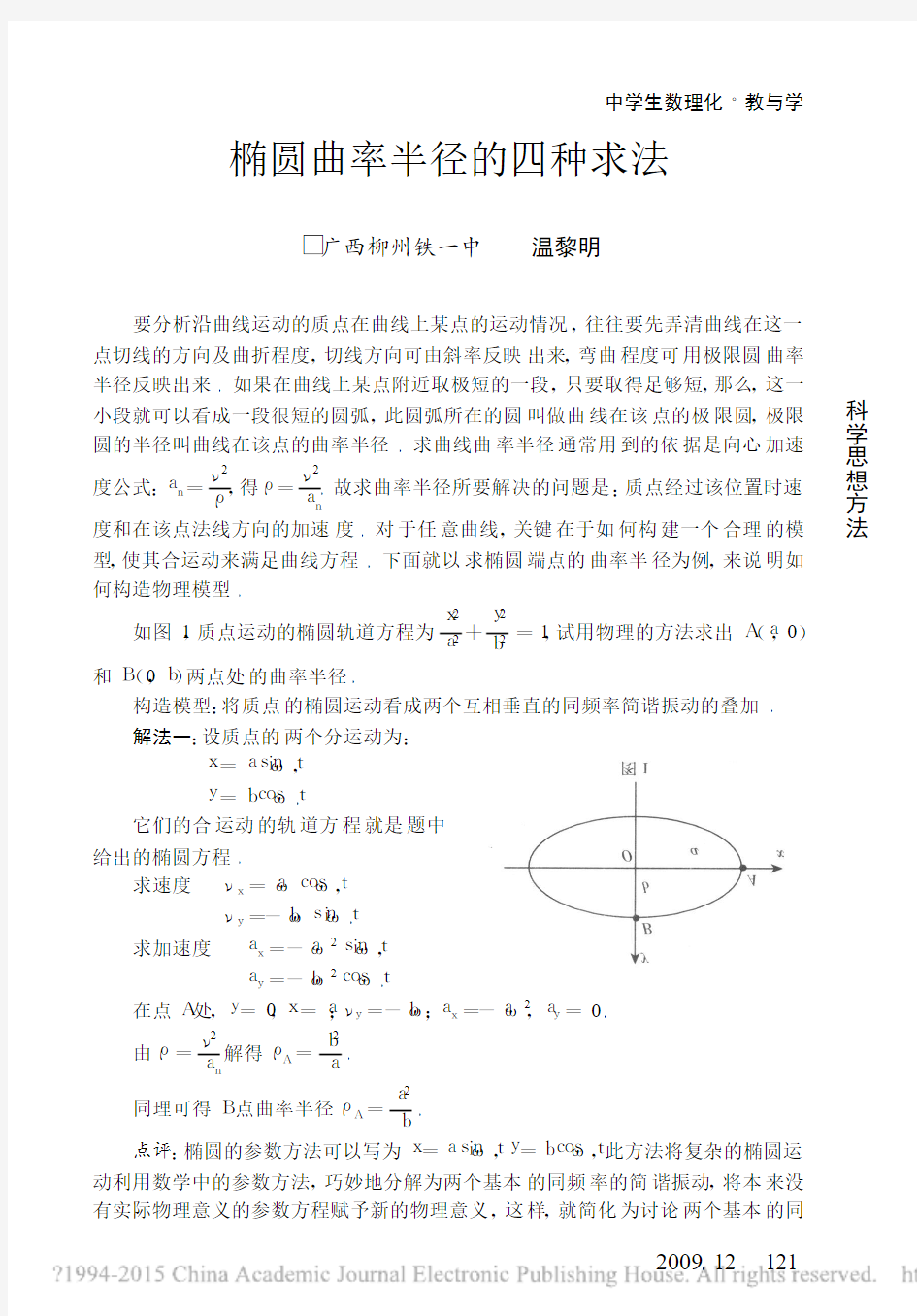 椭圆曲率半径的四种求法