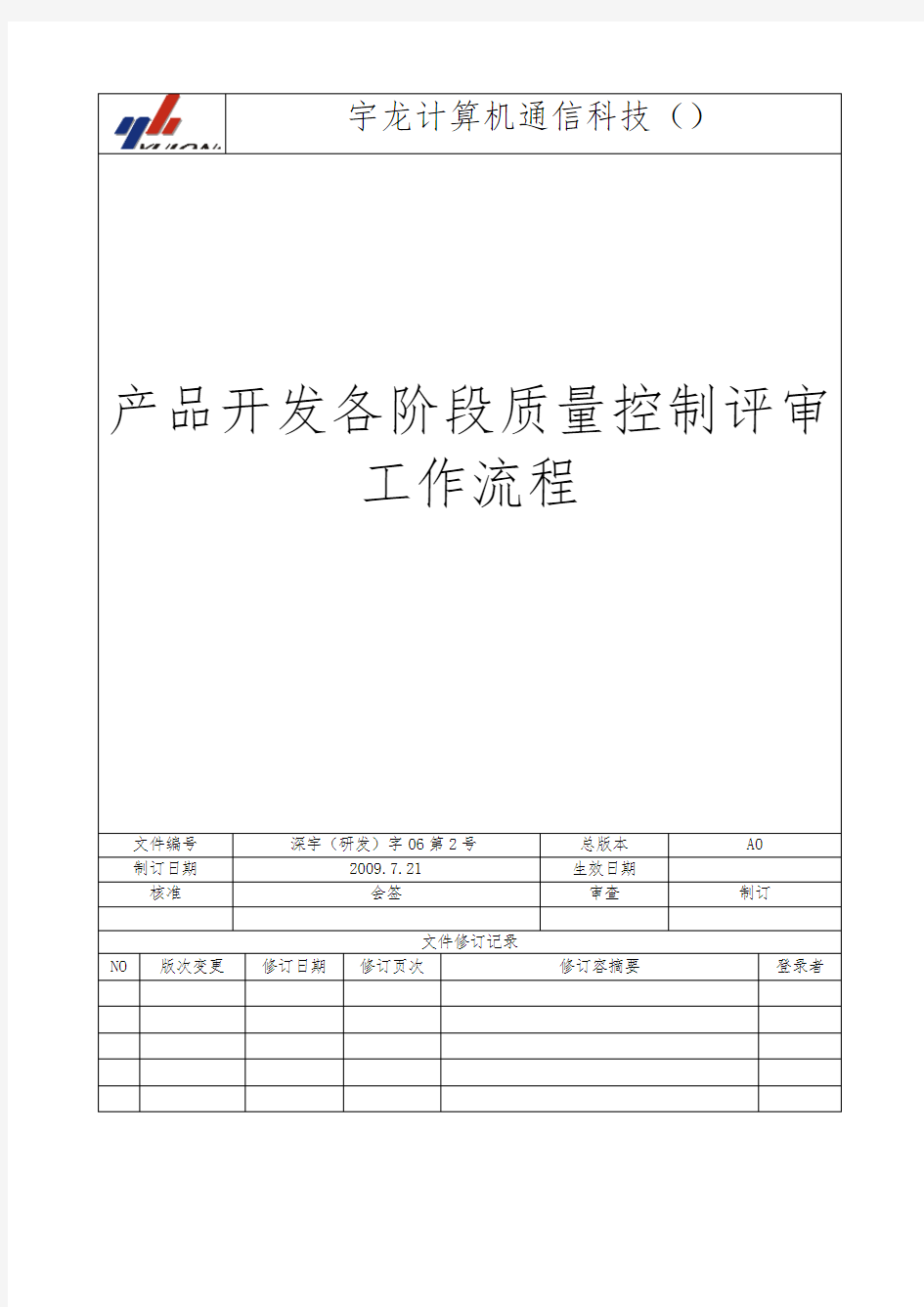 产品开发各阶段高质量控制评审流程