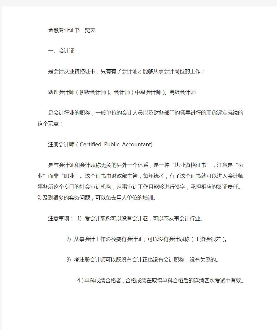 经济专业证书一览表