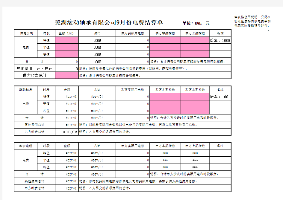 w电费结算单