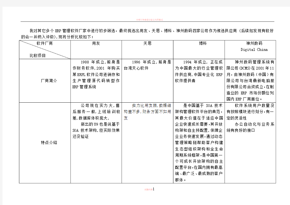 ERP选型评估报告