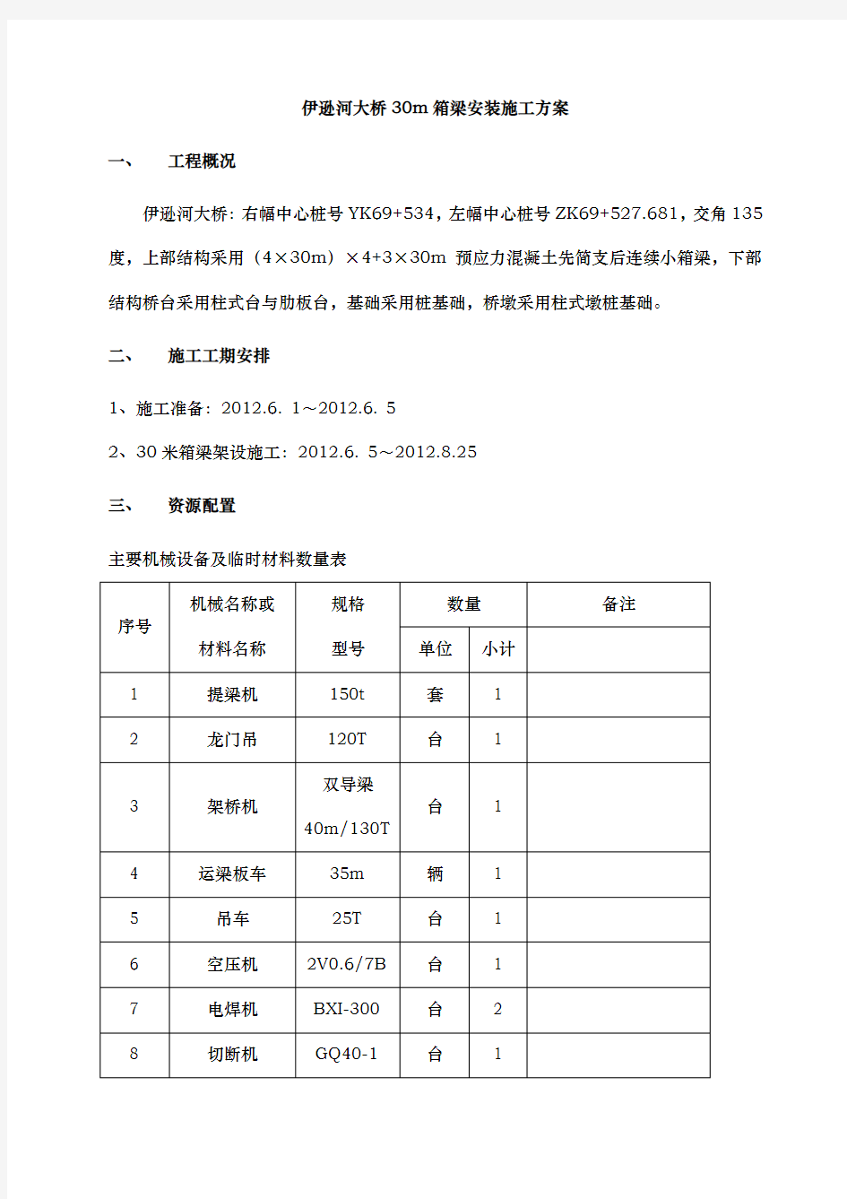 30M预制箱梁架设工程施工组织设计方案