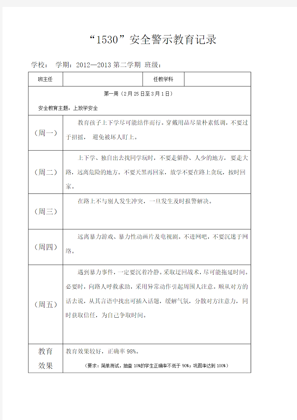 安全警示教育记录