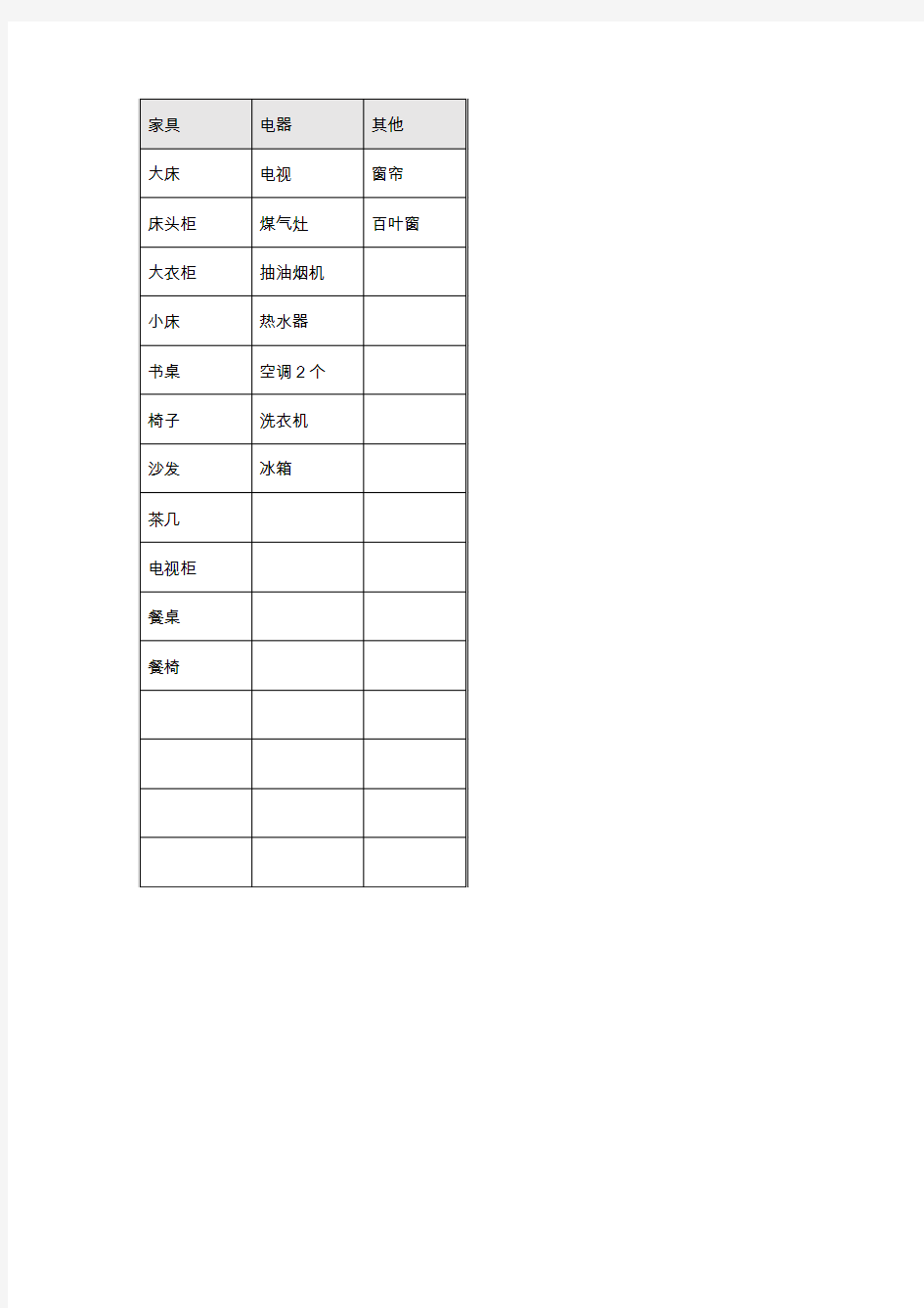 家电清单