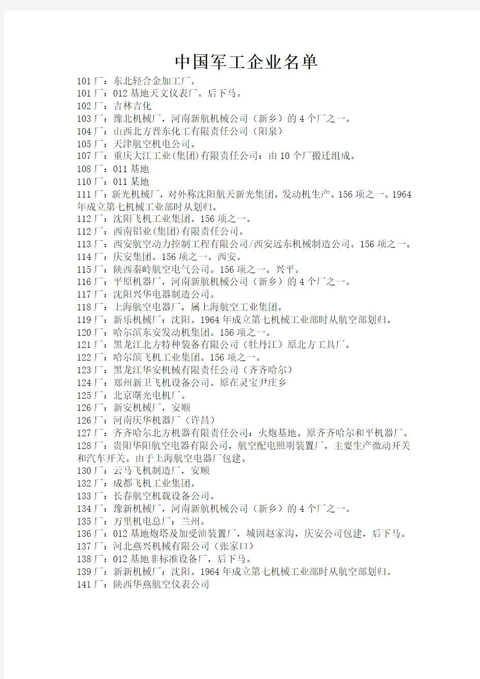 中国军工企业名单