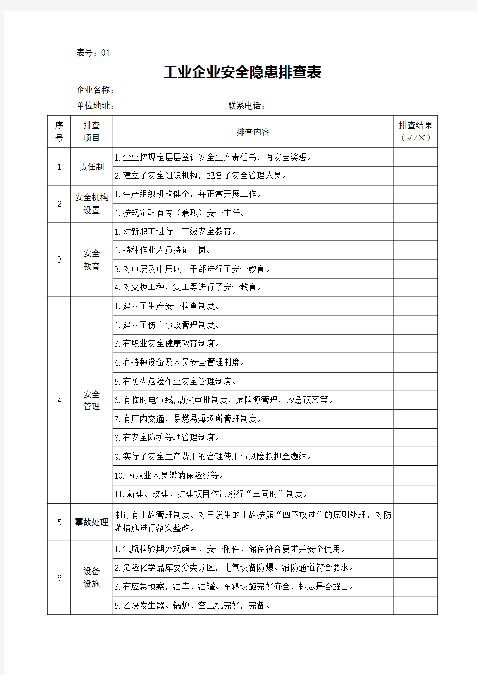 1、工业企业安全隐患排查表