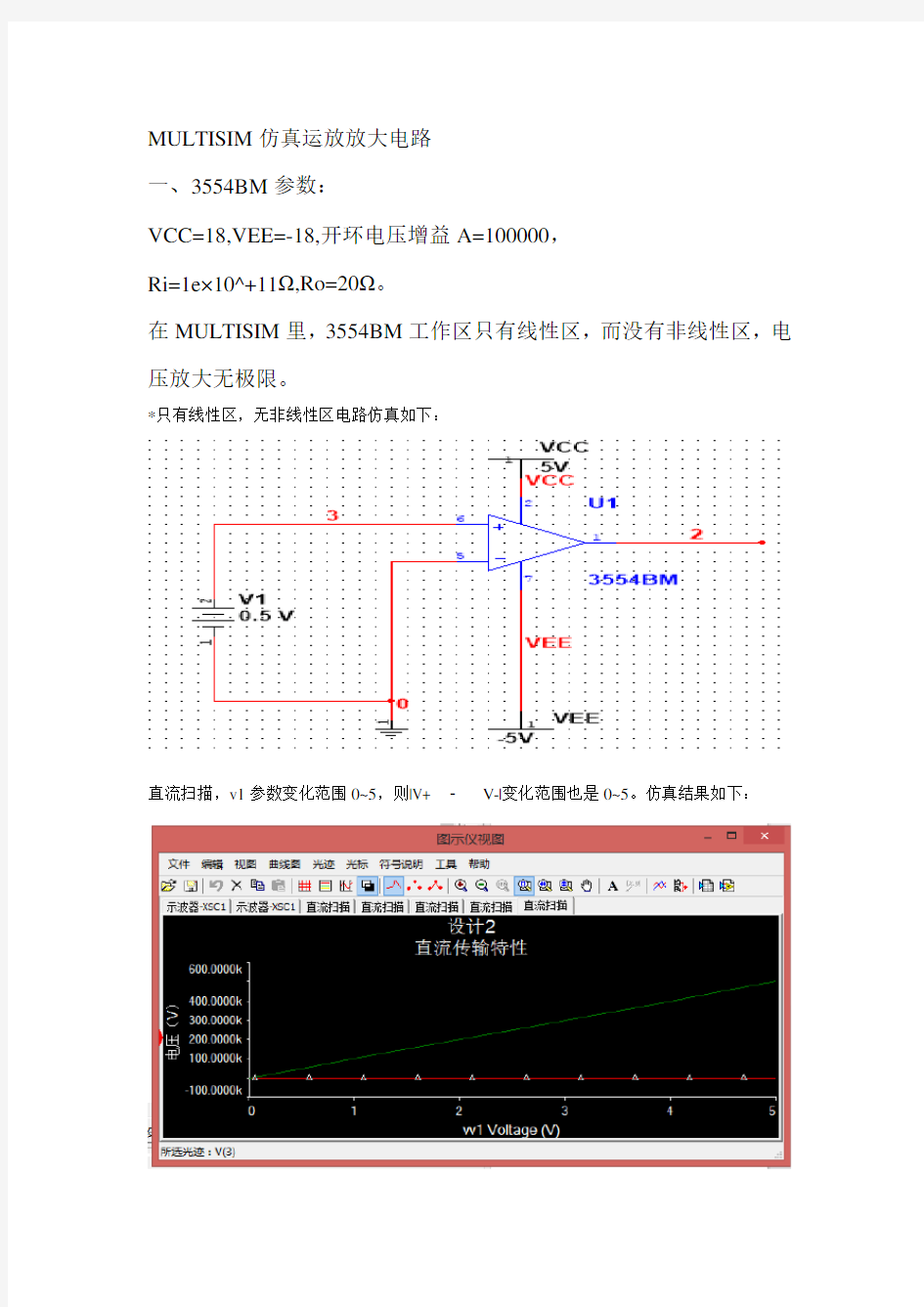 MULTISIM仿真运放放大电路