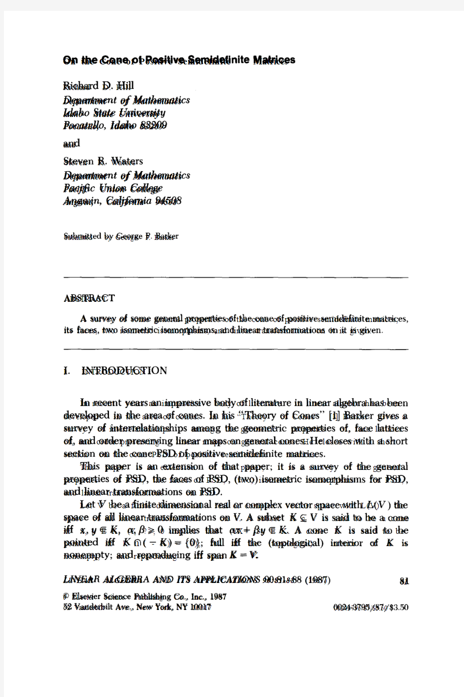 On-the-cone-of-positive-semidefinite-matrices_1987_Linear-Algebra-and-its-Applications