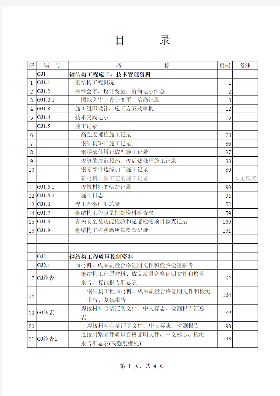 竣工资料汇总表