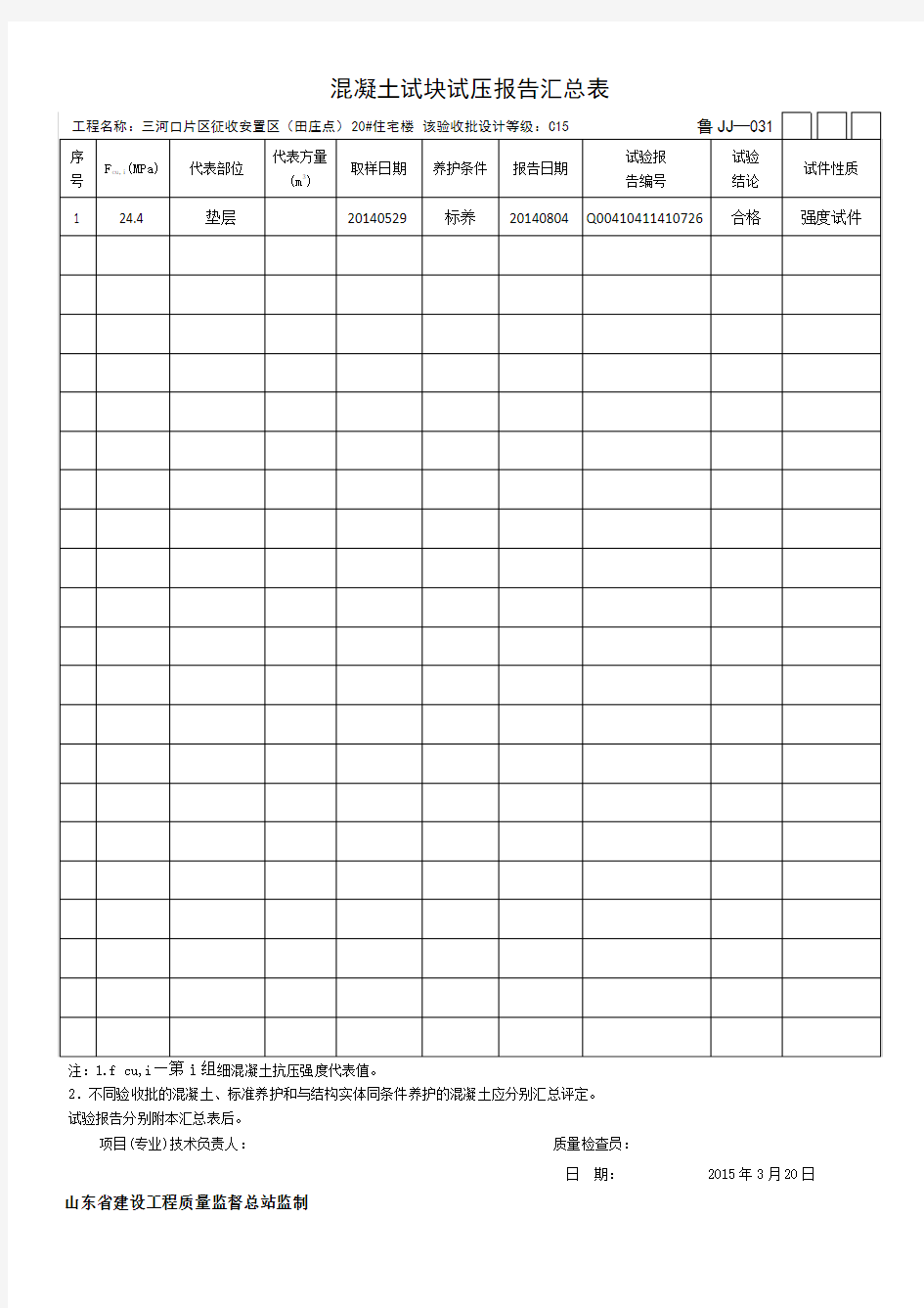 混凝土试块试压报告汇总表C15垫层