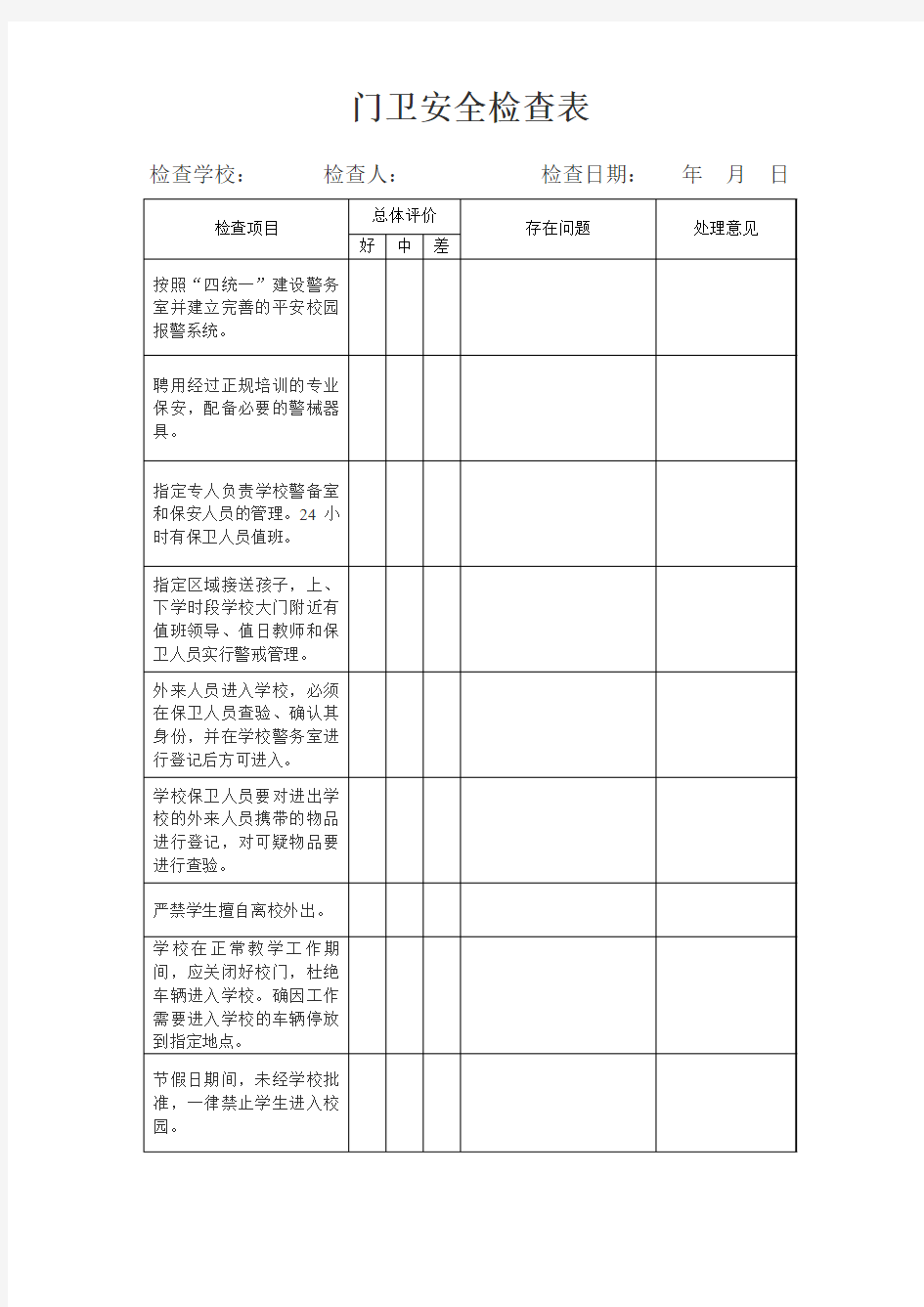 门卫安全检查表