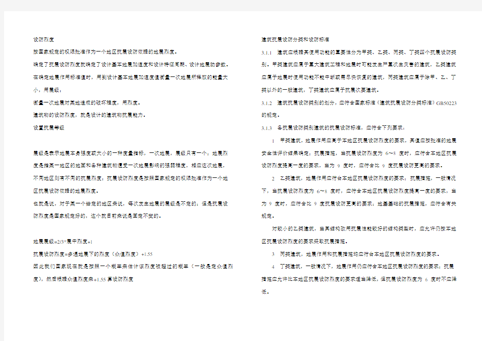 各城市抗震设防级别